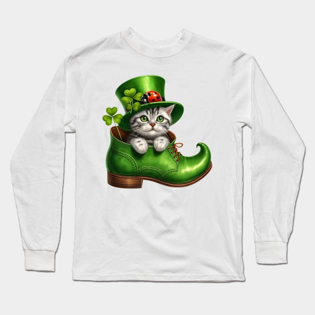 American Shorthair Cat Shoes For Patricks Day Long Sleeve T-Shirt by Chromatic Fusion Studio